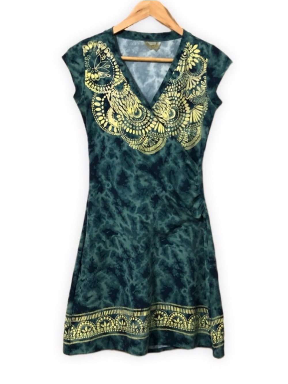 Athleta Womens Nectar Active Faux Wrap Dress Blue Tie Dye Tattooed Ruched XS - Picture 1 of 6